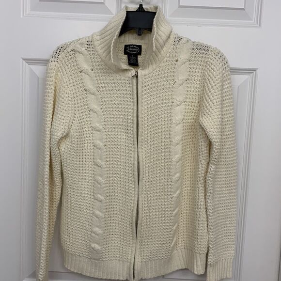 Designers Studio Originals Size Small zip up cream color cardigan VINTAGE - Picture 4 of 6